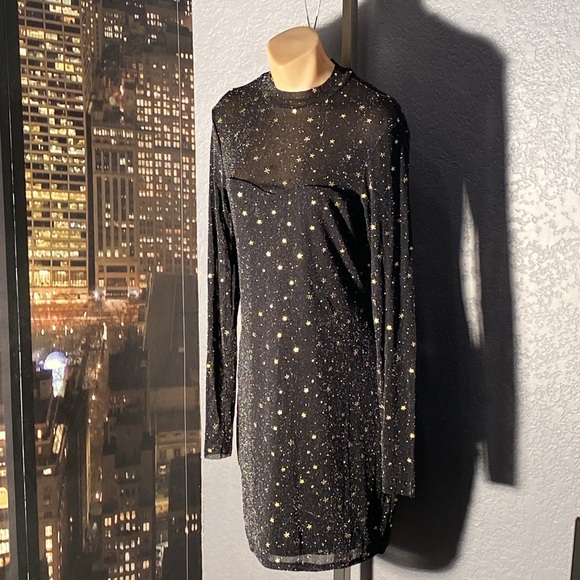 FRANCESCA’S - NWT - dress: black lined semi-sheer metallic mesh l/s w stars - XL - Picture 9 of 16